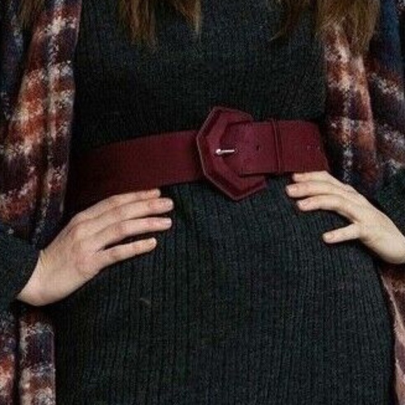 COPY  INC International Concepts Geometric Covered Buckle Stretch Belt, Wine S/M - Picture 5 of 5